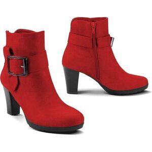 Women's Wide Width Chunky Heel  Strap Buckle Ankle Booties with Zipper